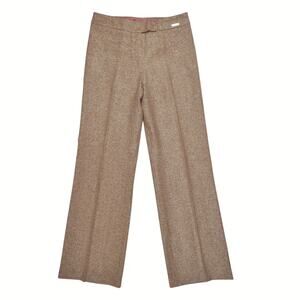 TED BAKER Gold Wool Tweed Metallic Pants Full Leg Sophisticated Dress Trousers